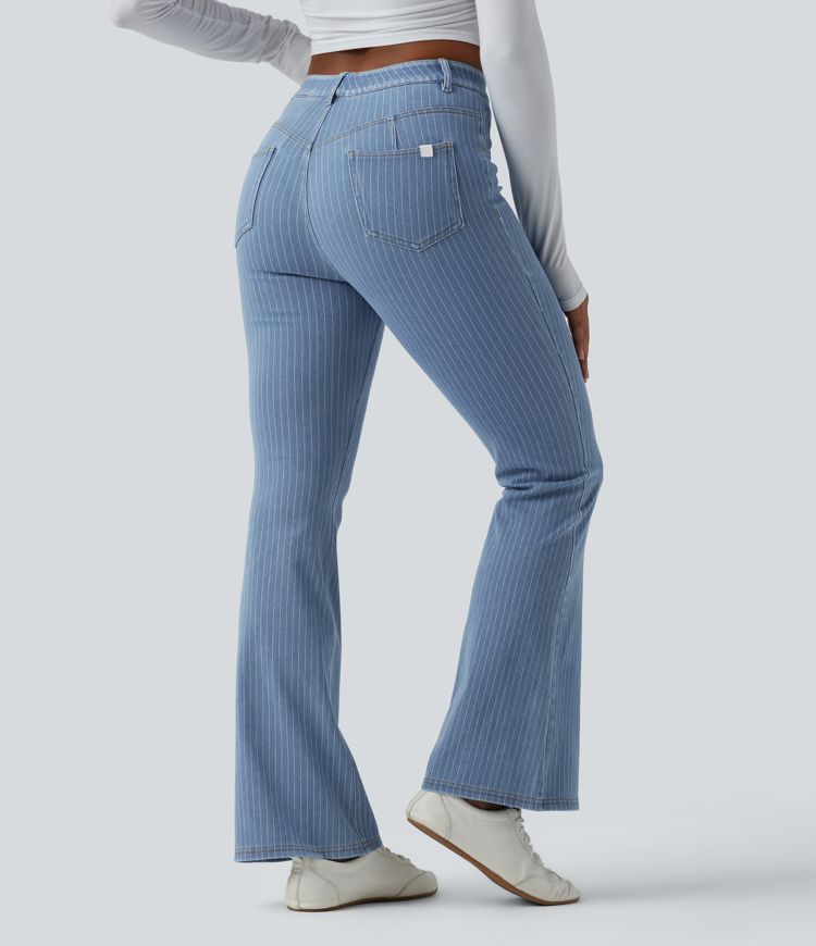 Halara Flex™ ausgestellte, gestreifte Casual-Jeans mit mittlerer Bundhöhe und Taschen