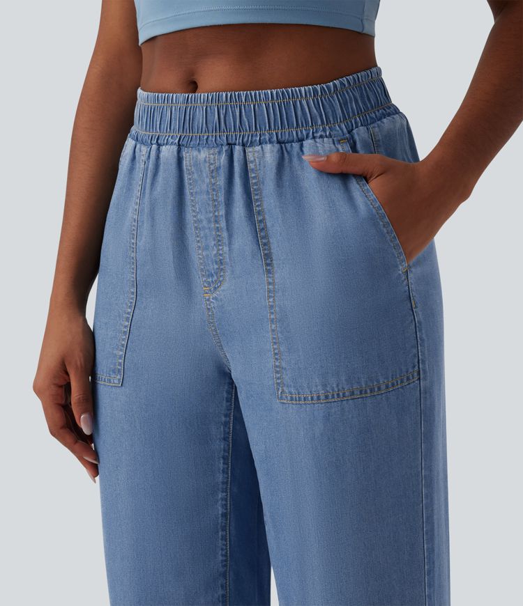 Jogging casual en jean taille mi-haute avec poches