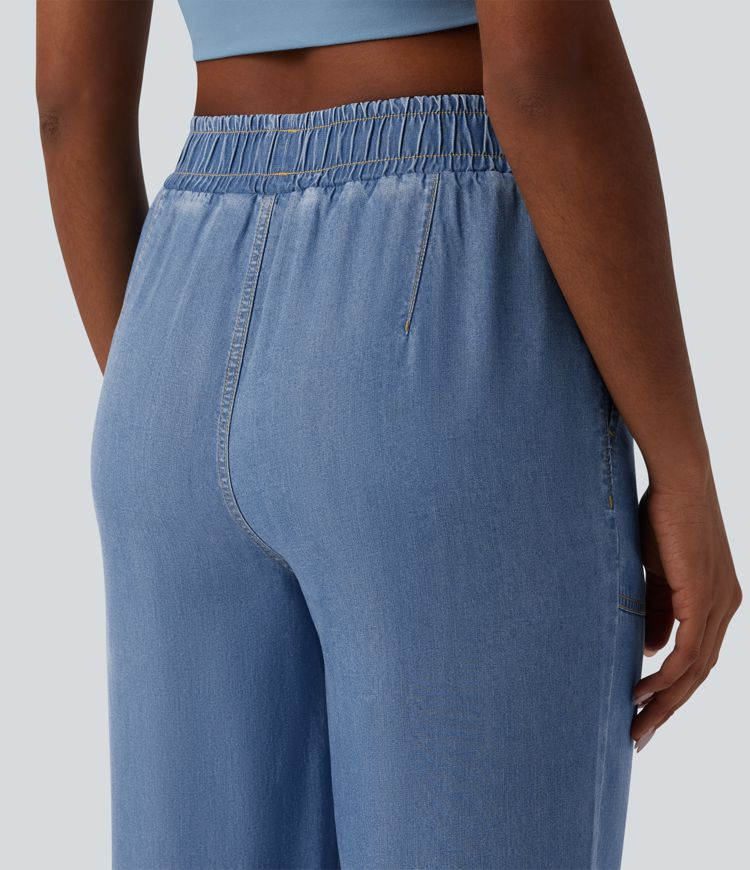 Jogging casual en jean taille mi-haute avec poches