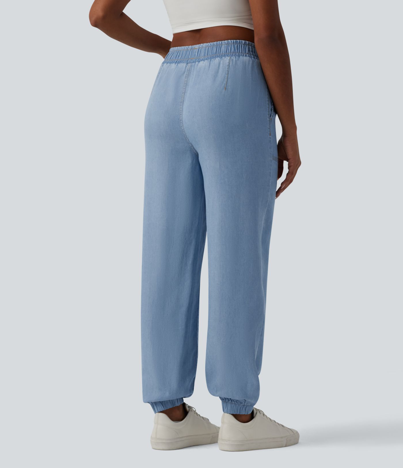 Mid Rise Denim Casual Joggers with Pockets