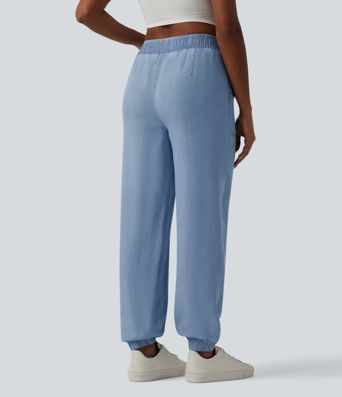 Mid Rise Denim Casual Joggers with Pockets