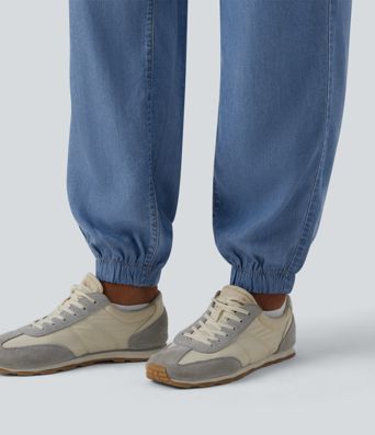 Jogging casual en jean taille mi-haute avec poches