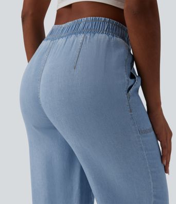 Mid Rise Denim Casual Joggers with Pockets