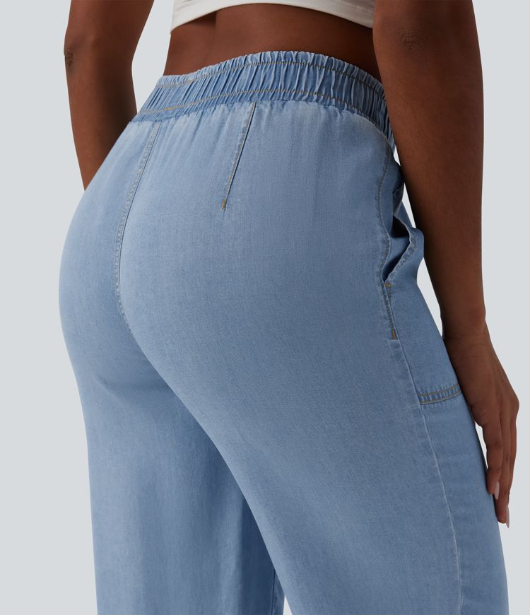 Mid Rise Denim Casual Joggers with Pockets