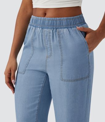 Mid Rise Denim Casual Joggers with Pockets