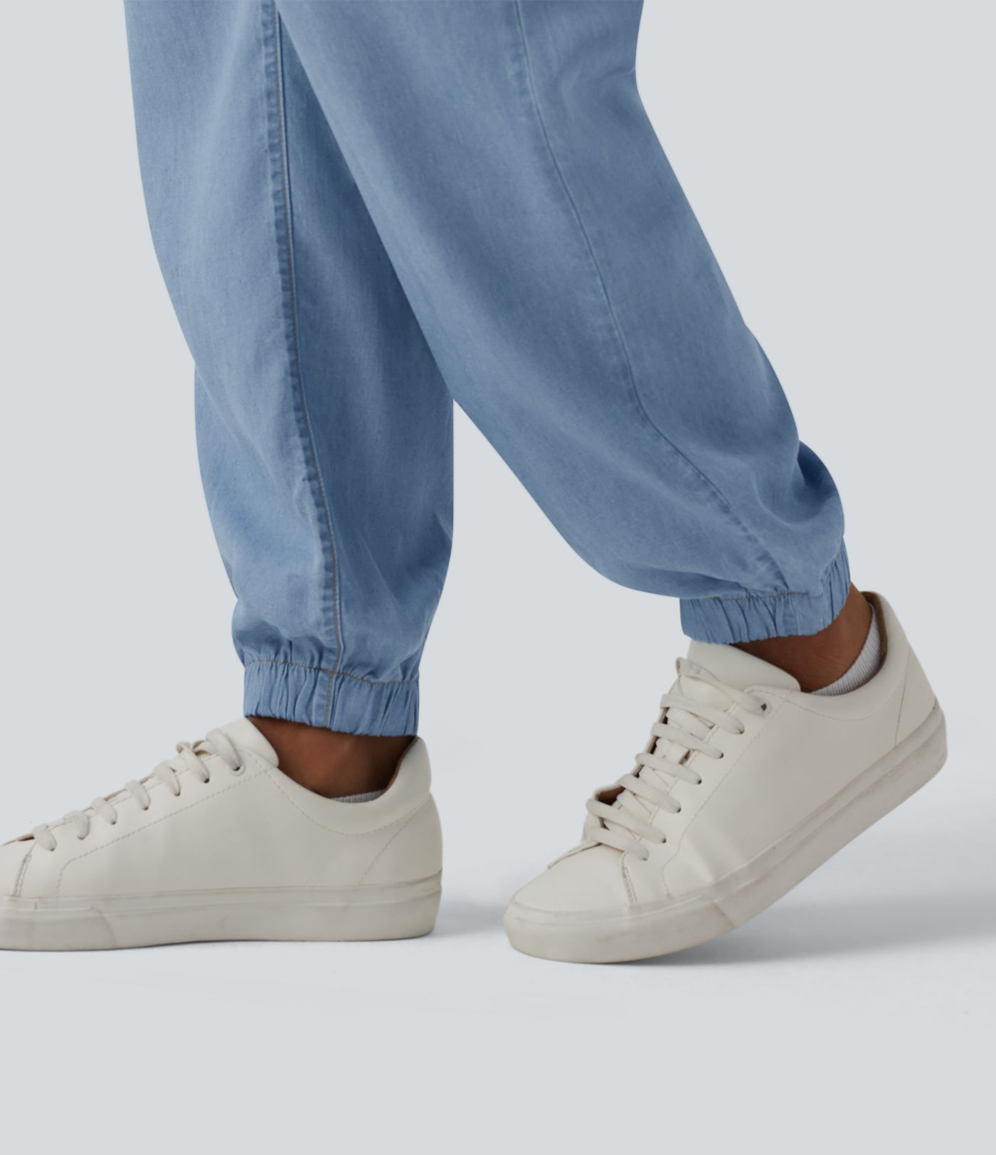 Mid Rise Denim Casual Joggers with Pockets