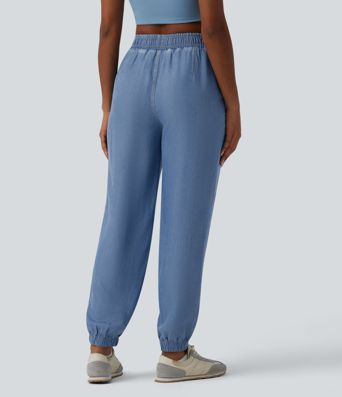 Jogging casual en jean taille mi-haute avec poches