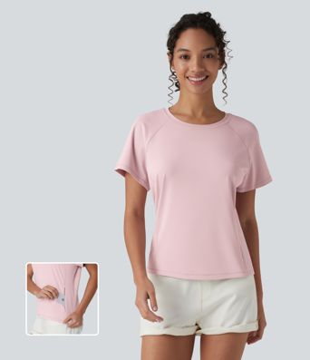 Round Neck Short Sleeve Casual T-Shirt with Pocket