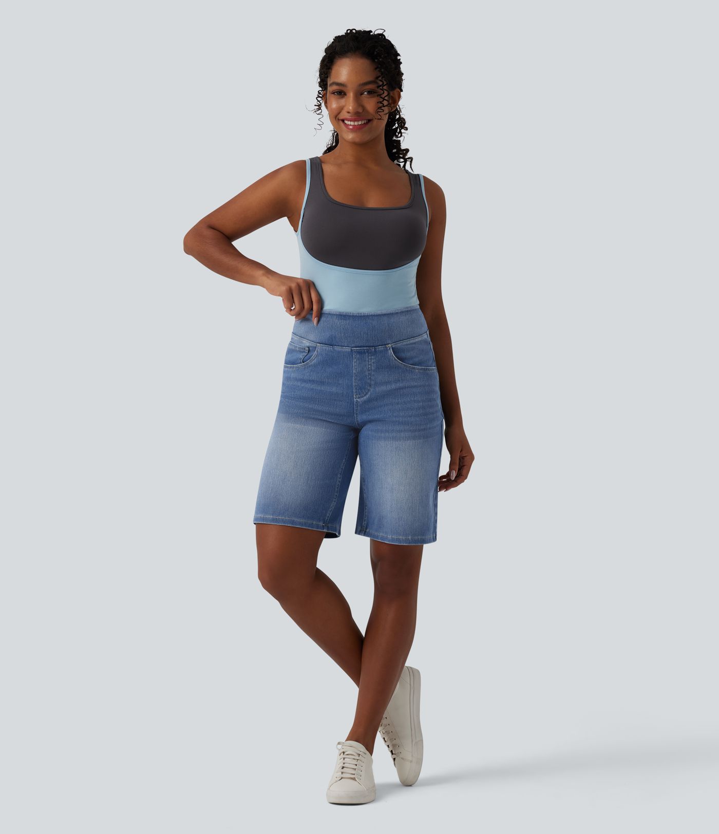 Halara Flex™ Bermuda casual en jean taille haute avec poches