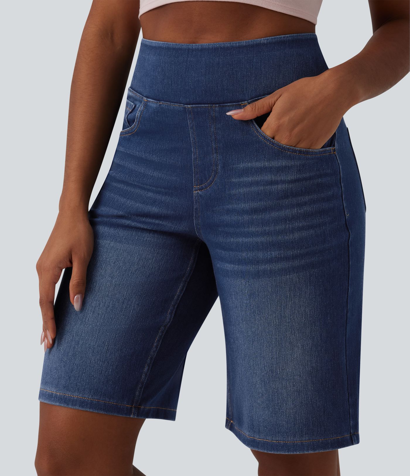Halara Flex™ High Waisted Denim Casual Bermuda Shorts with Pockets