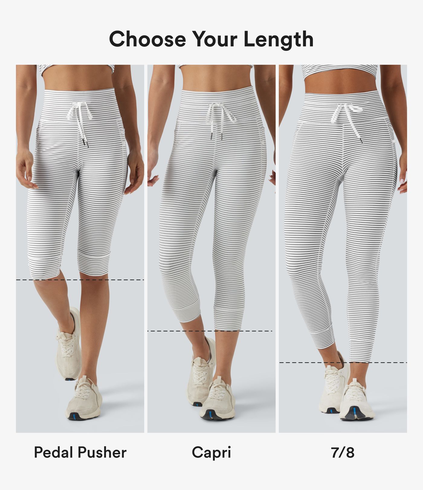 High Waisted Drawstring Stripe Capri Yoga Leggings with Pockets