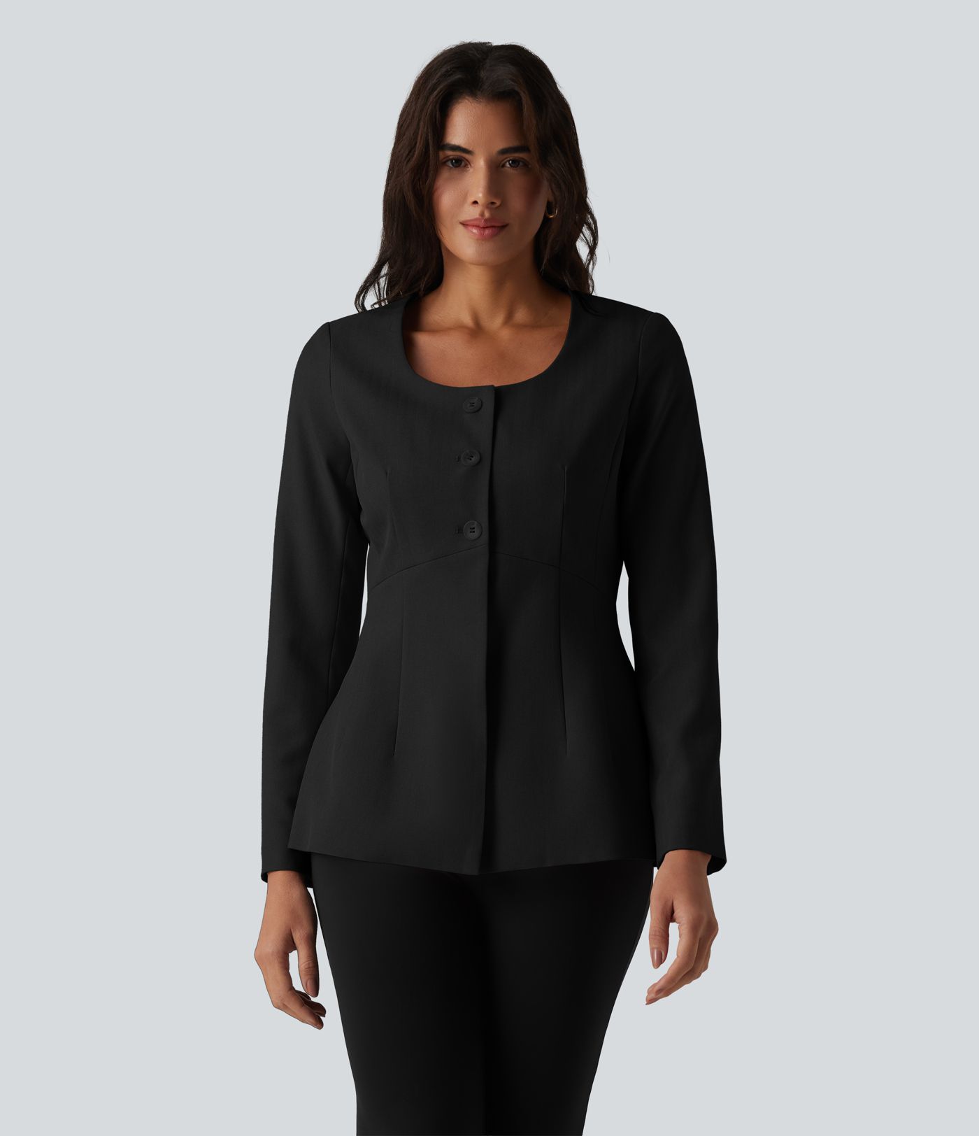 Blazer tailleur infroissable col U manches longues aspect lin