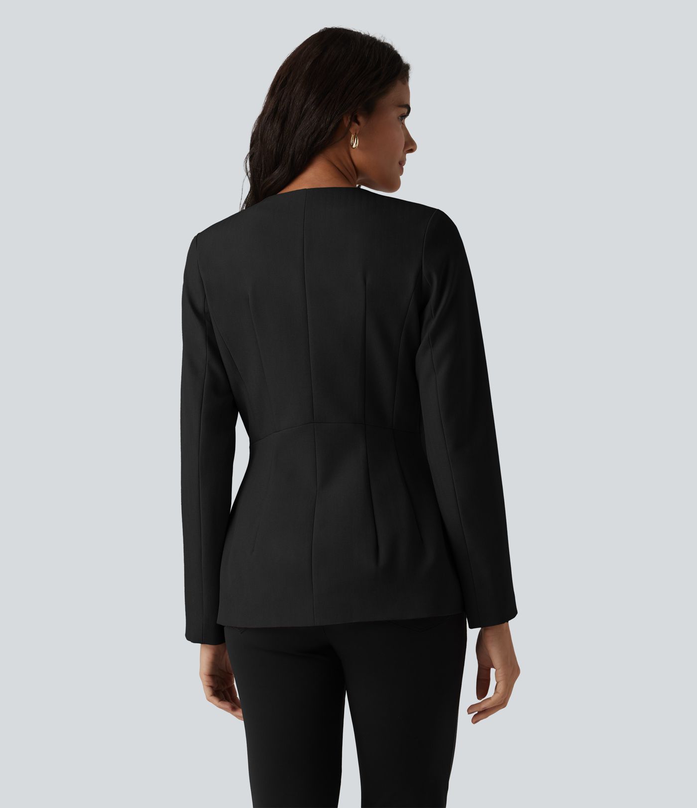 Blazer tailleur infroissable col U manches longues aspect lin