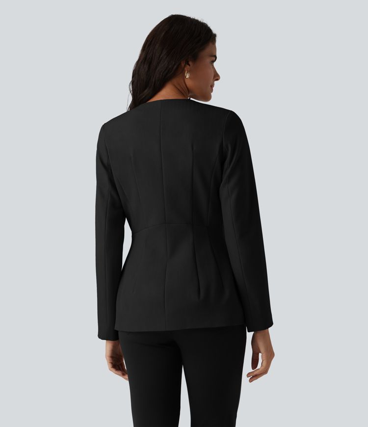 Blazer tailleur infroissable col U manches longues aspect lin