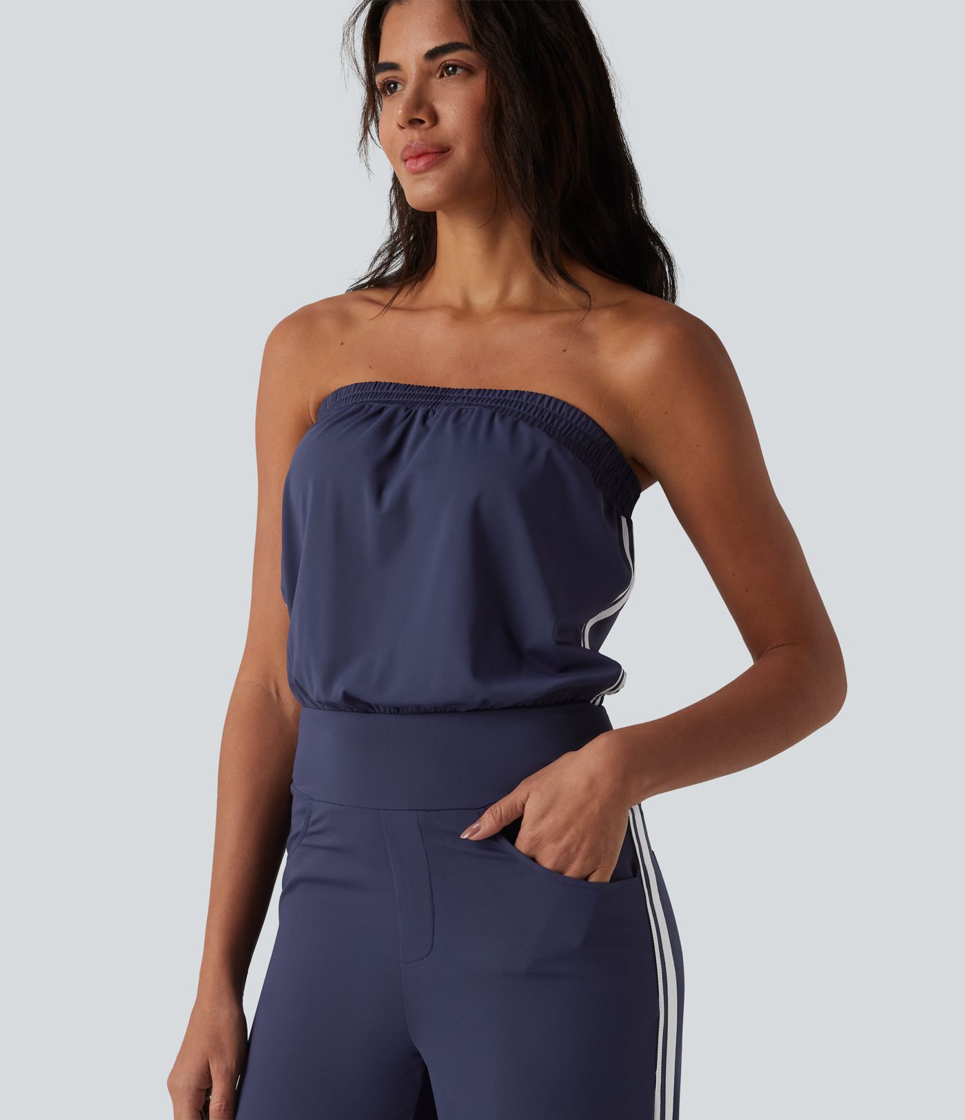 SoftlyZero™ QuickDry Tube Side Stripes Casual Jumpsuit with Pockets-Easy Peezy