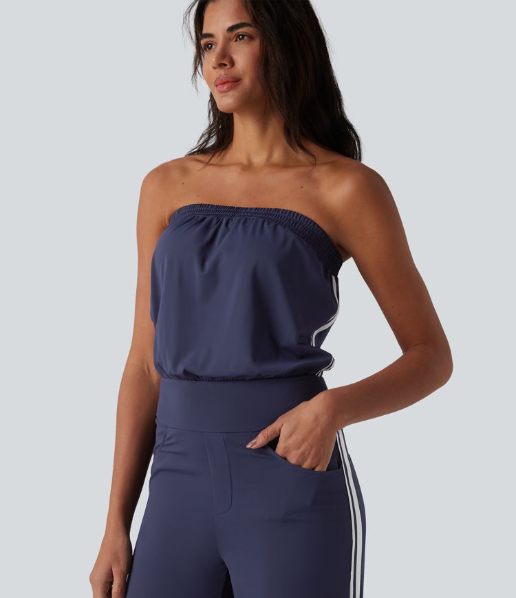 SoftlyZero™ QuickDry Tube Side Stripes Casual Jumpsuit with Pockets-Easy Peezy