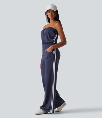 SoftlyZero™ QuickDry Tube Side Stripes Casual Jumpsuit with Pockets-Easy Peezy