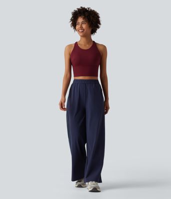 Pantalon droit d'entraînement taille mi-haute avec empiècements en mesh contrasté, séchage rapide et toucher frais, avec poches - UPF40+