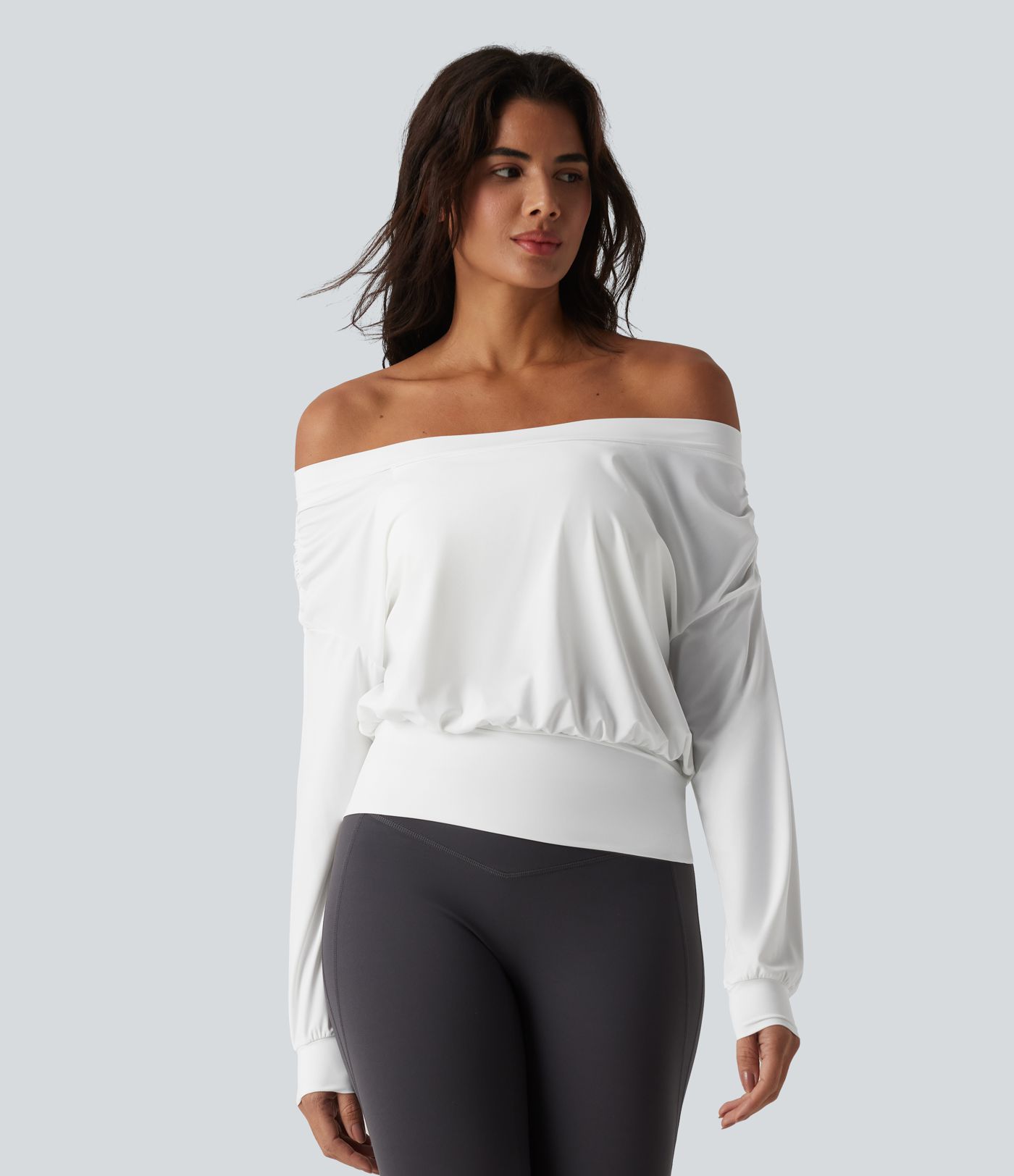 Off Shoulder Long Sleeve Oversize Cool Touch Quick Dry Yoga Sports Top