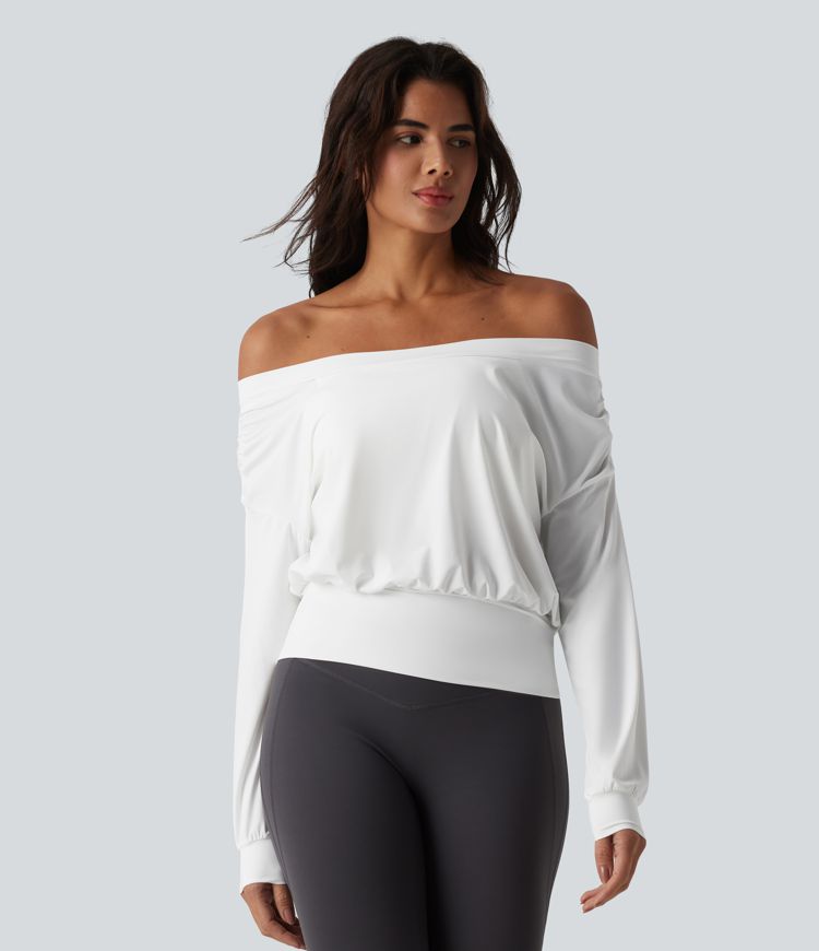 Off Shoulder Long Sleeve Oversize Cool Touch Quick Dry Yoga Sports Top