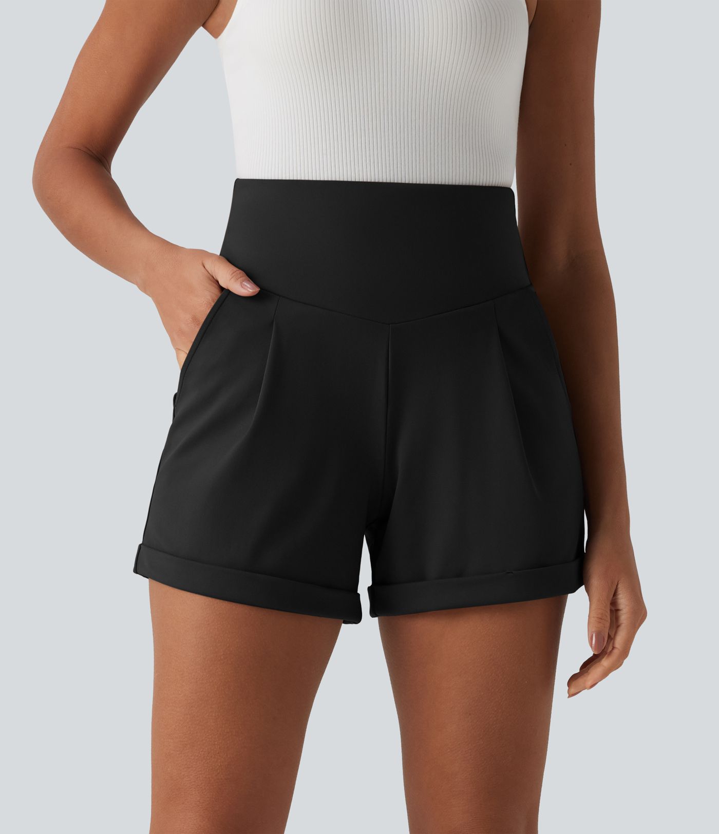 DayStretch - Arbeitsshorts mit hohem Bund, Seitentaschen und Bauchkontrolle - 10,2 cm