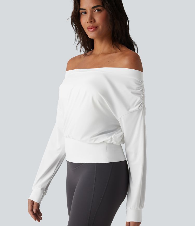 Off Shoulder Long Sleeve Oversize Cool Touch Quick Dry Yoga Sports Top