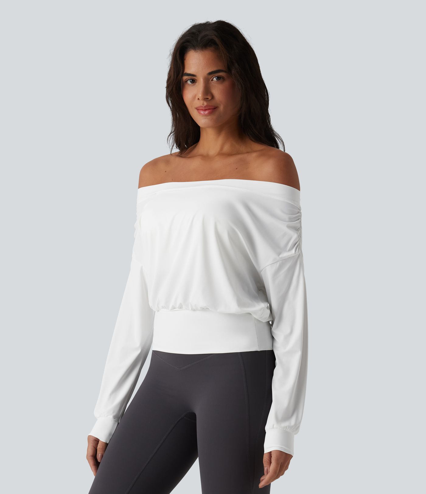 Off Shoulder Long Sleeve Oversize Cool Touch Quick Dry Yoga Sports Top