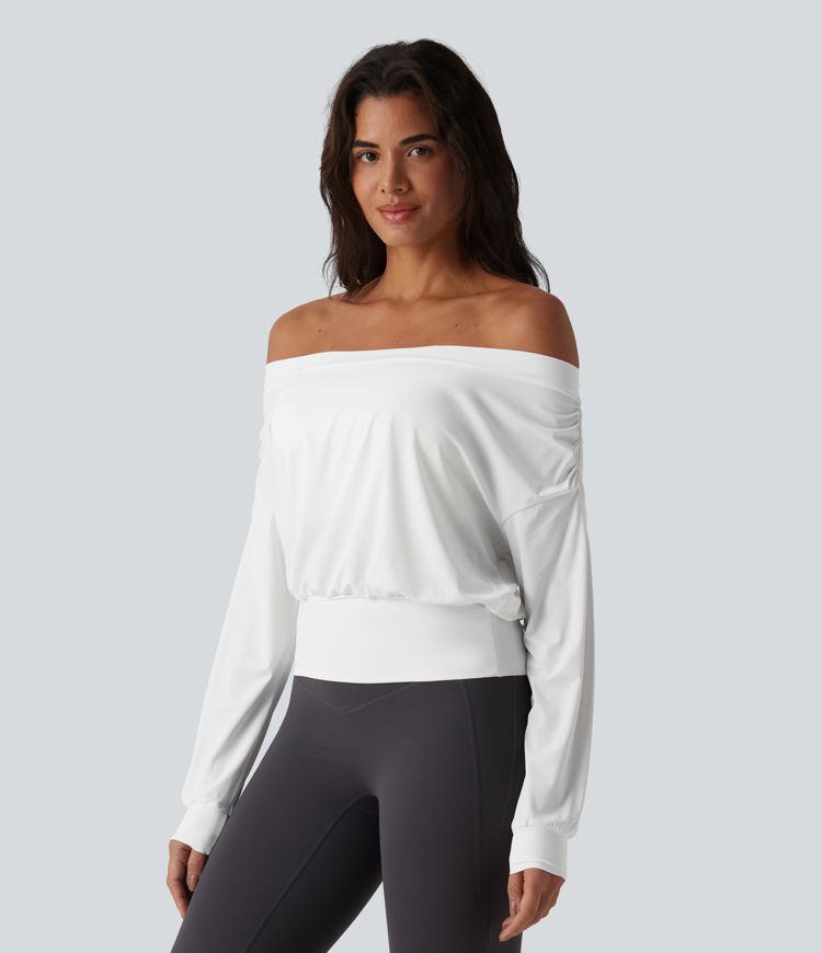 Off Shoulder Long Sleeve Oversize Cool Touch Quick Dry Yoga Sports Top