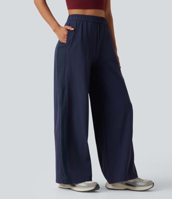 Pantalon droit d'entraînement taille mi-haute avec empiècements en mesh contrasté, séchage rapide et toucher frais, avec poches - UPF40+
