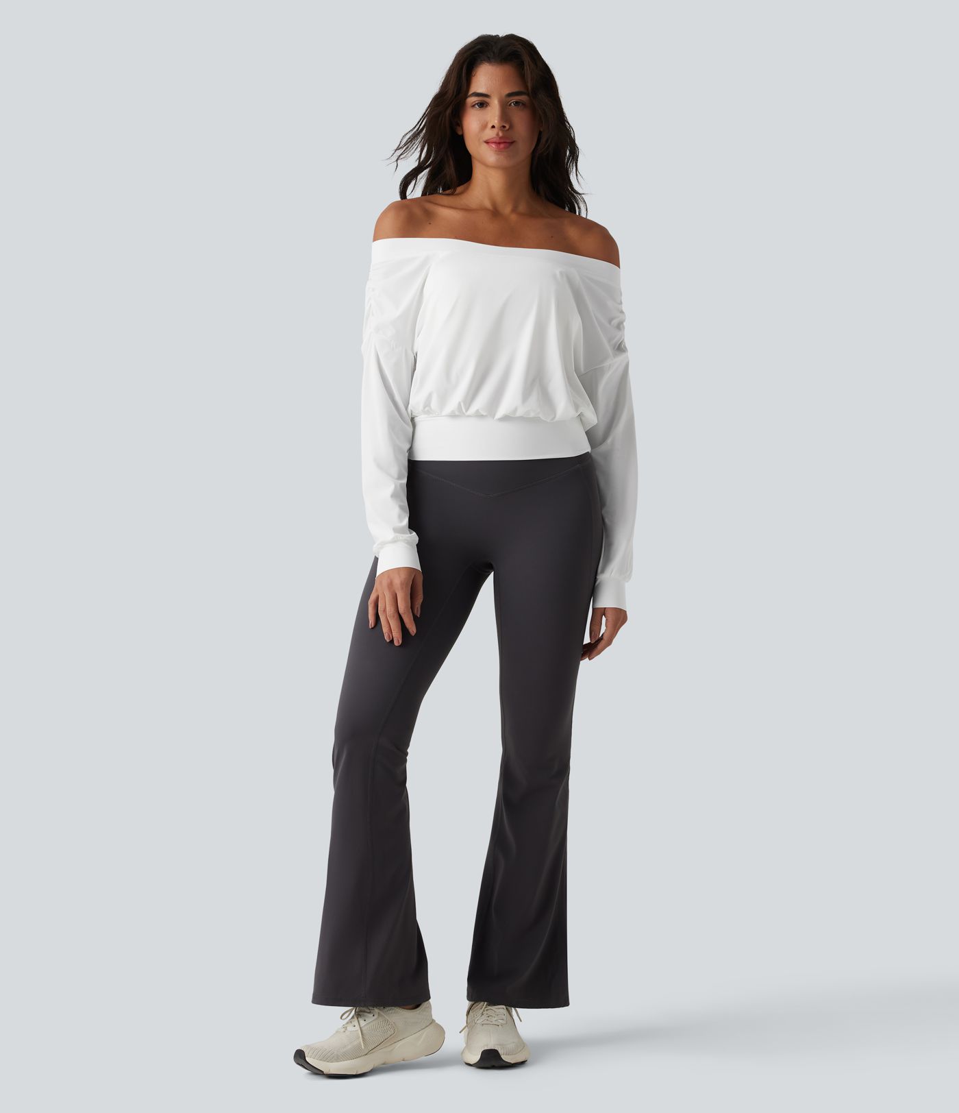 Off Shoulder Long Sleeve Oversize Cool Touch Quick Dry Yoga Sports Top