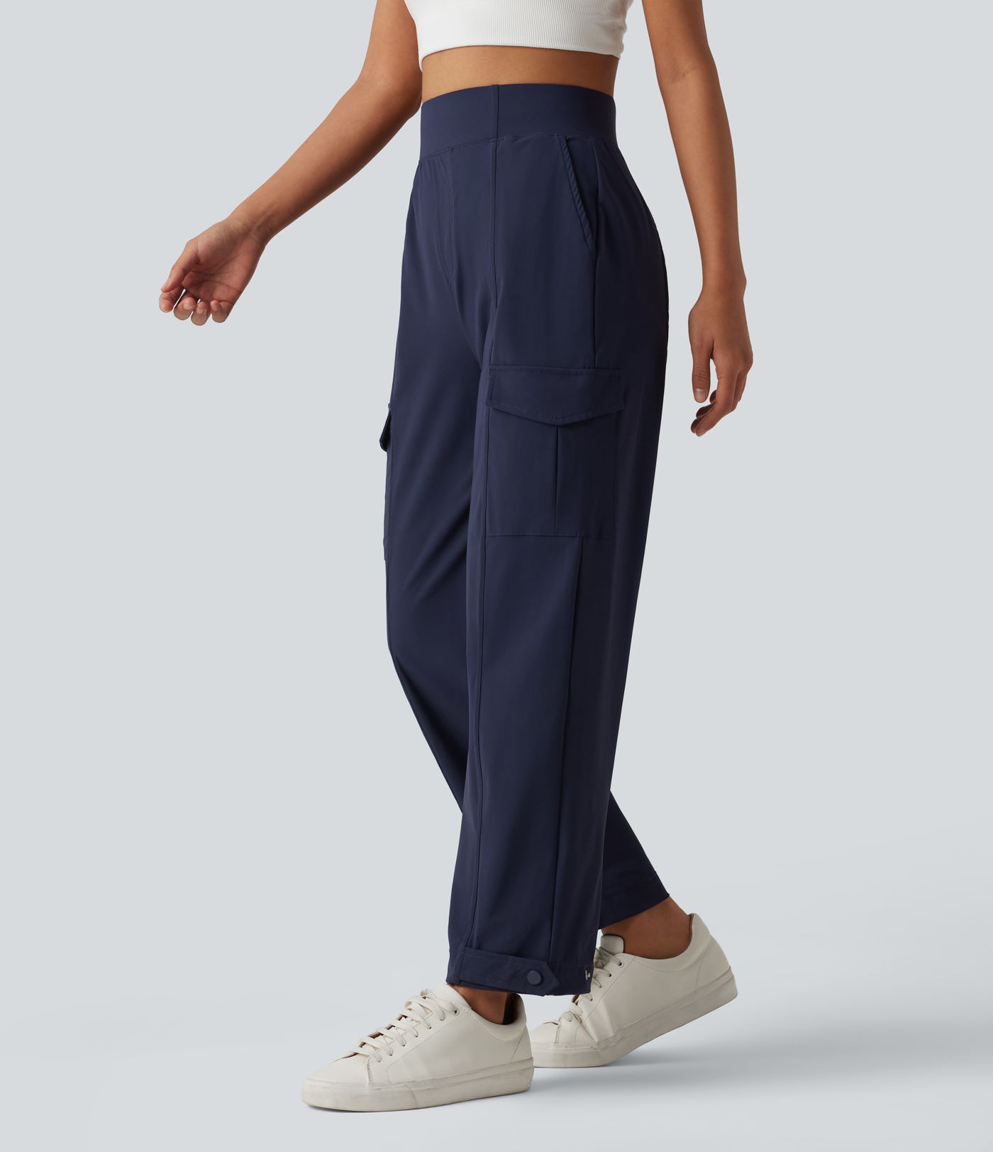 High Waisted Adjustable Hem Quick Dry Cool Touch Casual Cargo Pants with Pockets-UPF40+