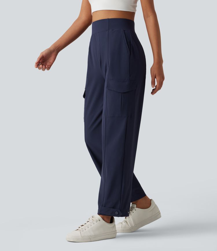 High Waisted Adjustable Hem Quick Dry Cool Touch Casual Cargo Pants with Pockets-UPF40+