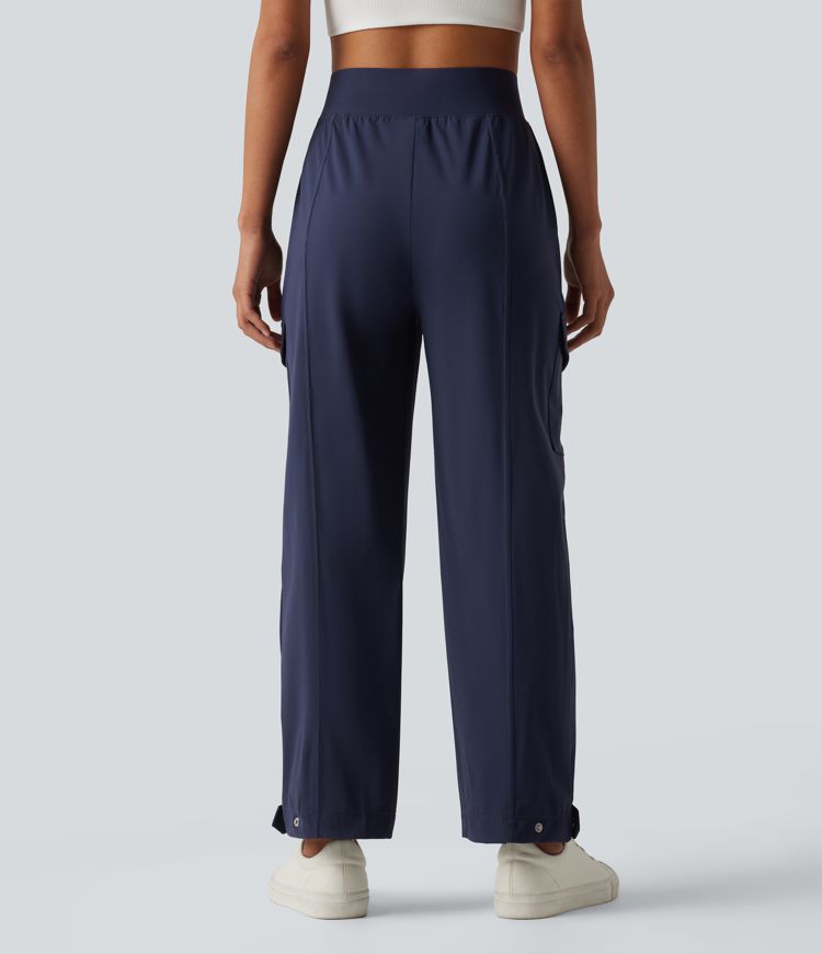 High Waisted Adjustable Hem Quick Dry Cool Touch Casual Cargo Pants with Pockets-UPF40+