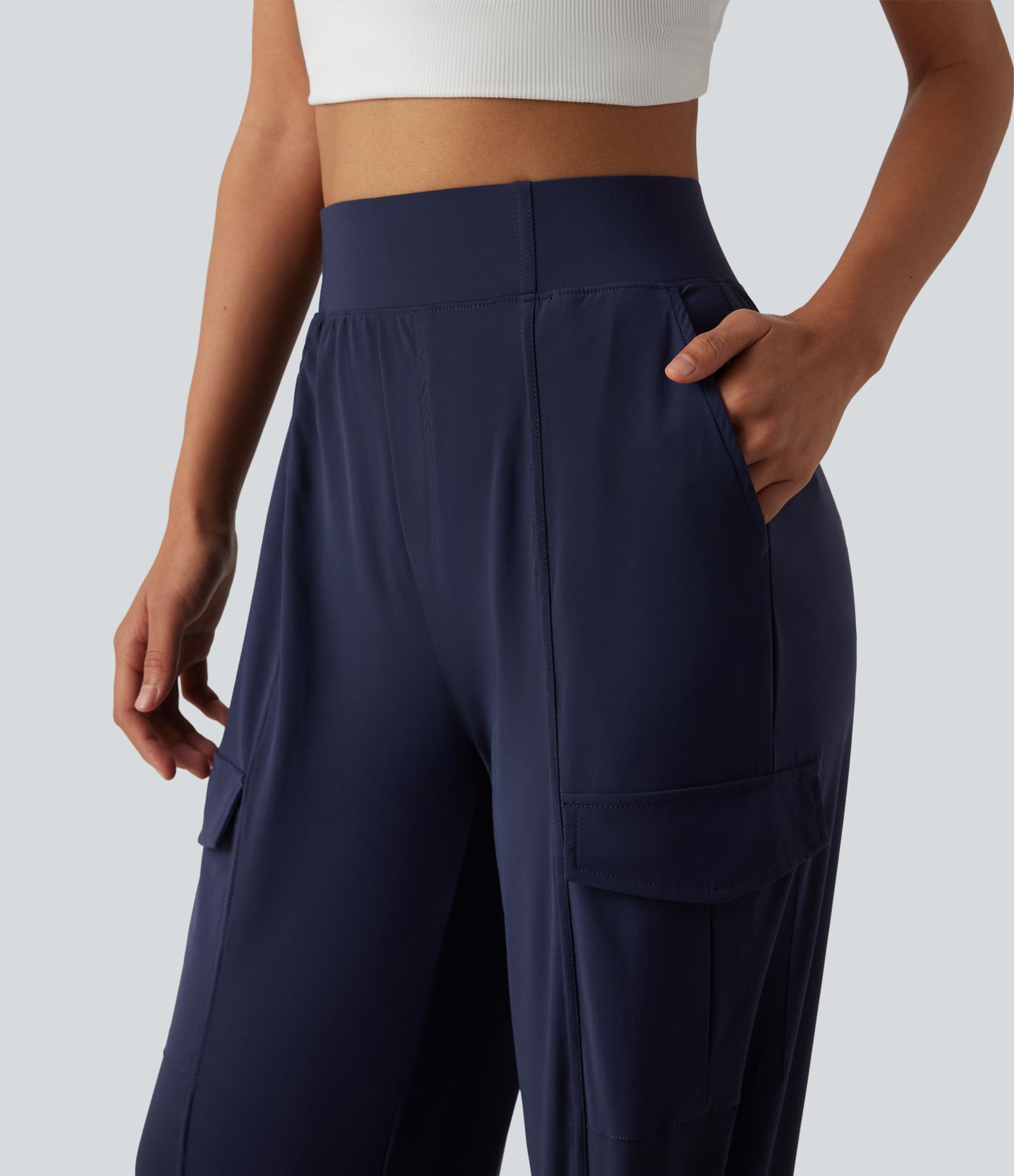 High Waisted Adjustable Hem Quick Dry Cool Touch Casual Cargo Pants with Pockets-UPF40+