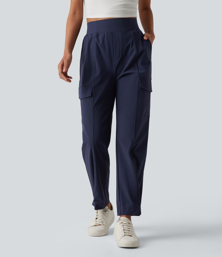 High Waisted Adjustable Hem Quick Dry InstantCool Casual Cargo Pants with Pockets-UPF40+