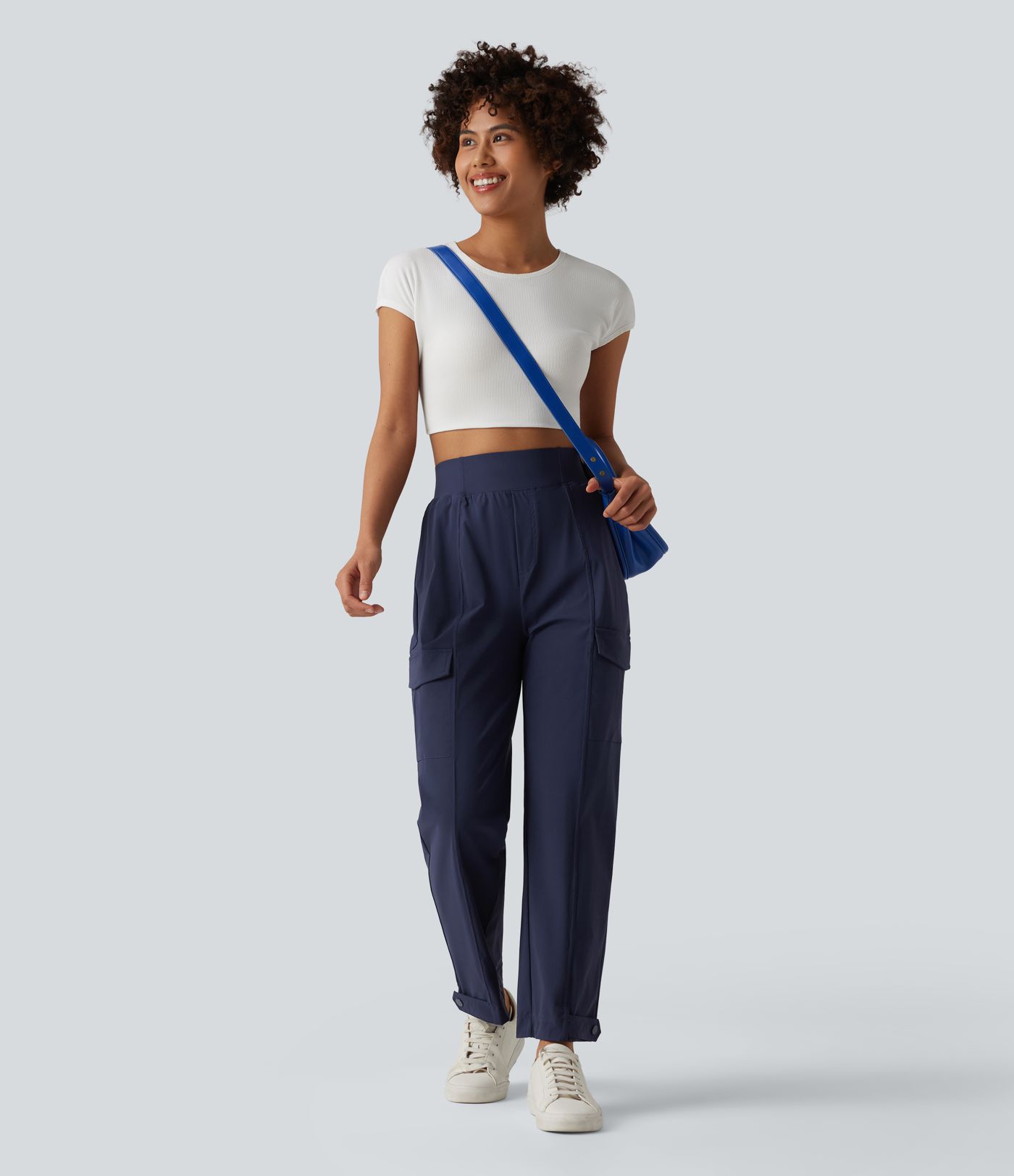 High Waisted Adjustable Hem Quick Dry Cool Touch Casual Cargo Pants with Pockets-UPF40+