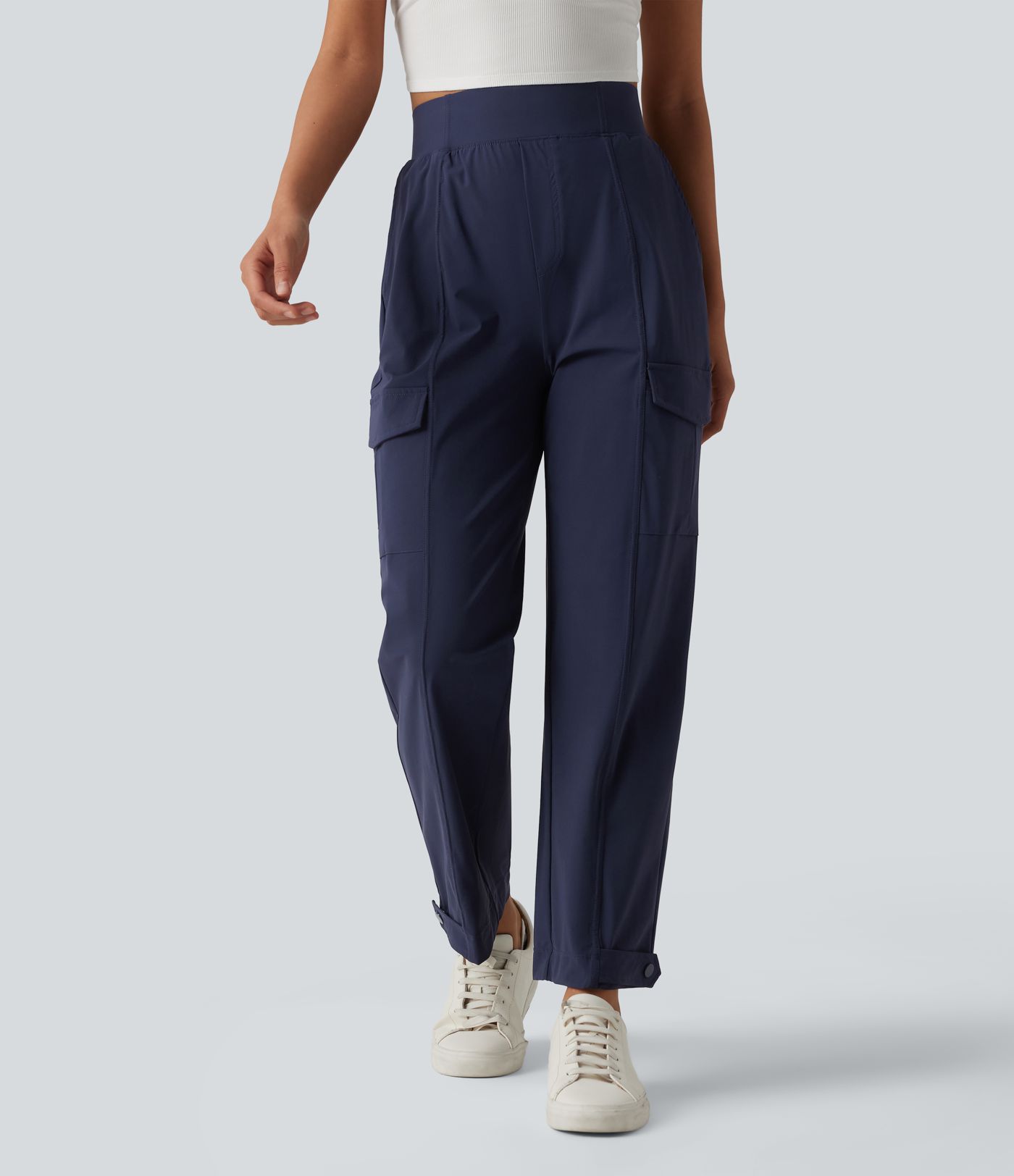 High Waisted Adjustable Hem Quick Dry Cool Touch Casual Cargo Pants with Pockets-UPF40+