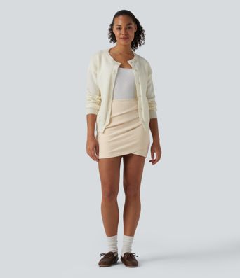 Jupe mini moulante en suède, taille haute, froncée, à ourlet croisé, décontractée