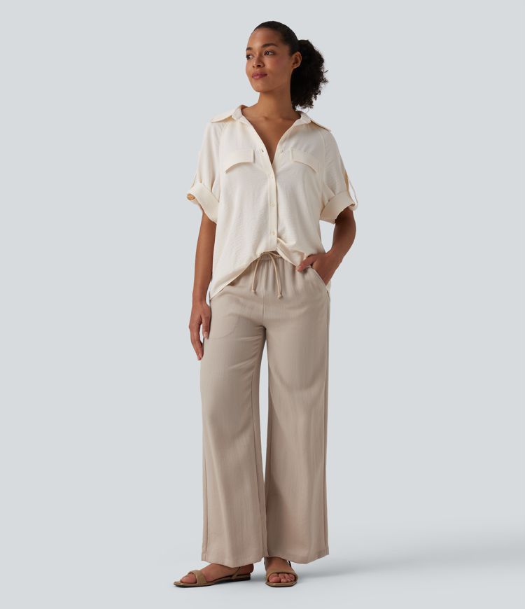 Chemise casual manches courtes aspect lin