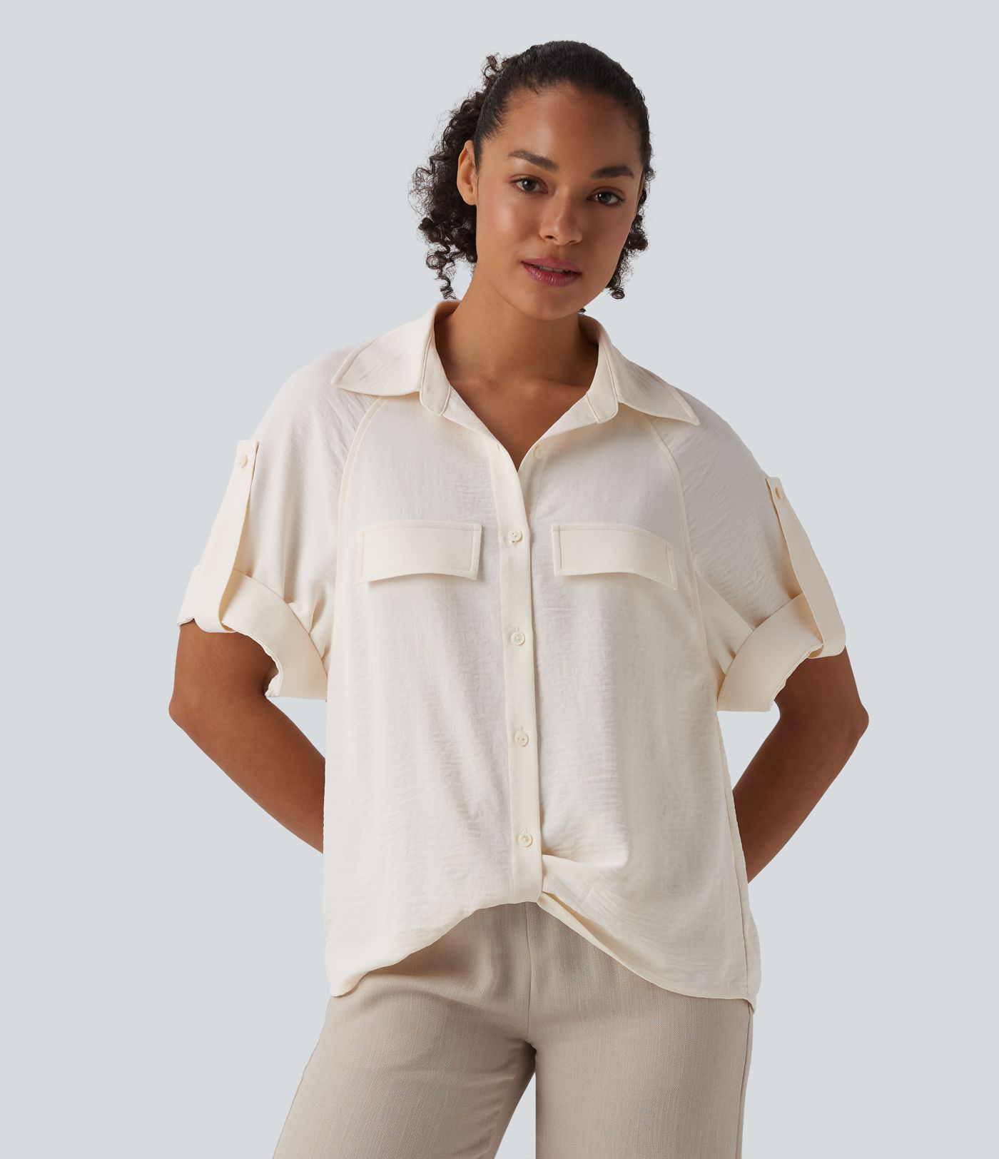 Chemise casual manches courtes aspect lin