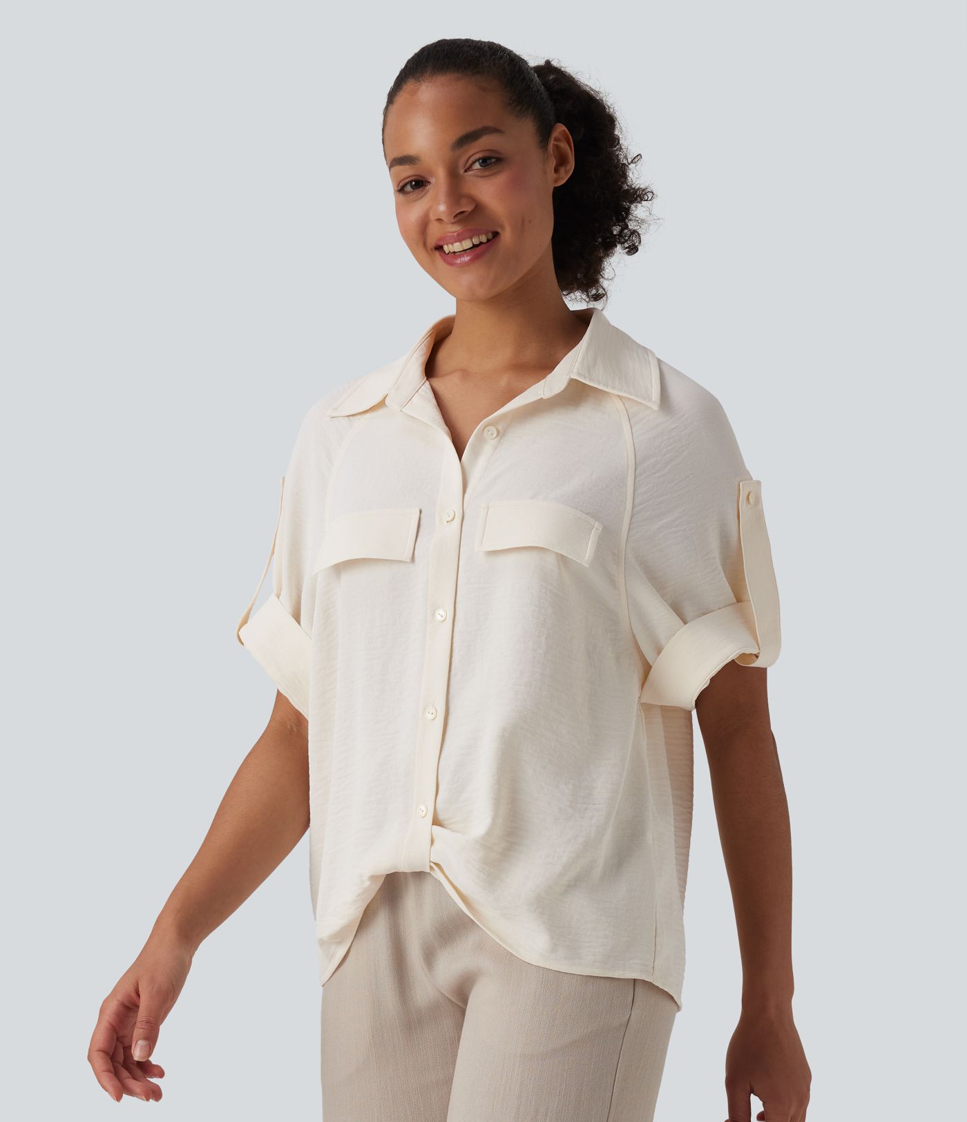 Chemise casual manches courtes aspect lin