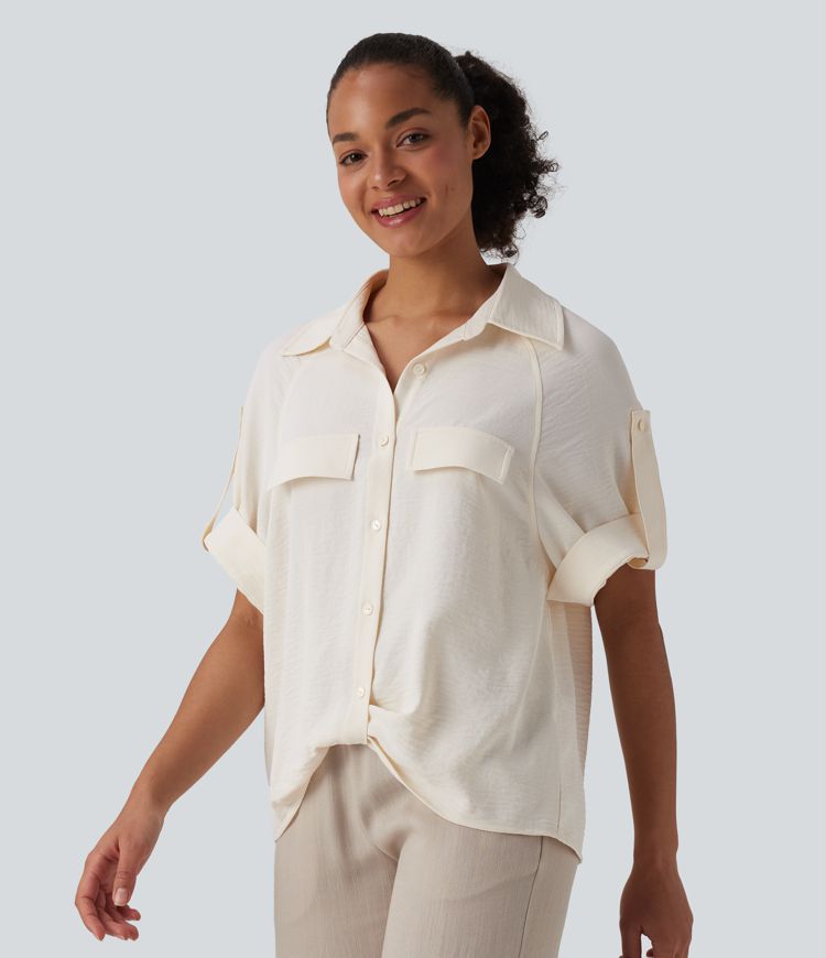 Chemise casual manches courtes aspect lin