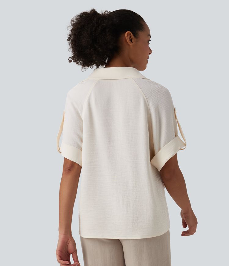 Chemise casual manches courtes aspect lin