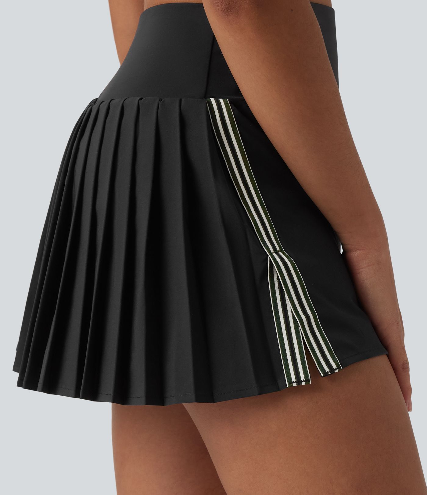 Breezeful™ High Waisted Pleated Side Stripes 2-in-1 Quick Dry Mini Pickleball Skirt with Pockets