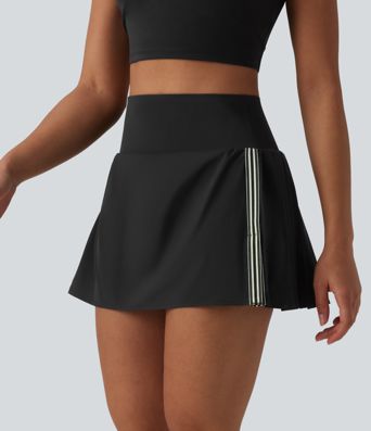 Breezeful™ High Waisted Pleated Side Stripes 2-in-1 Quick Dry Mini Pickleball Skirt with Pockets
