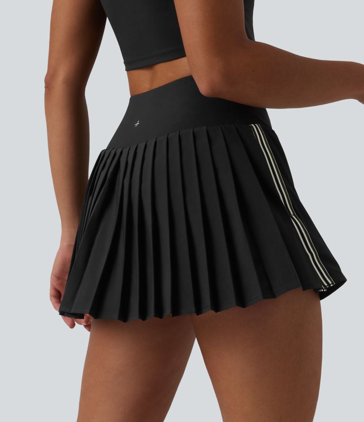 Breezeful™ High Waisted Pleated Side Stripes 2-in-1 Quick Dry Mini Pickleball Skirt with Pockets