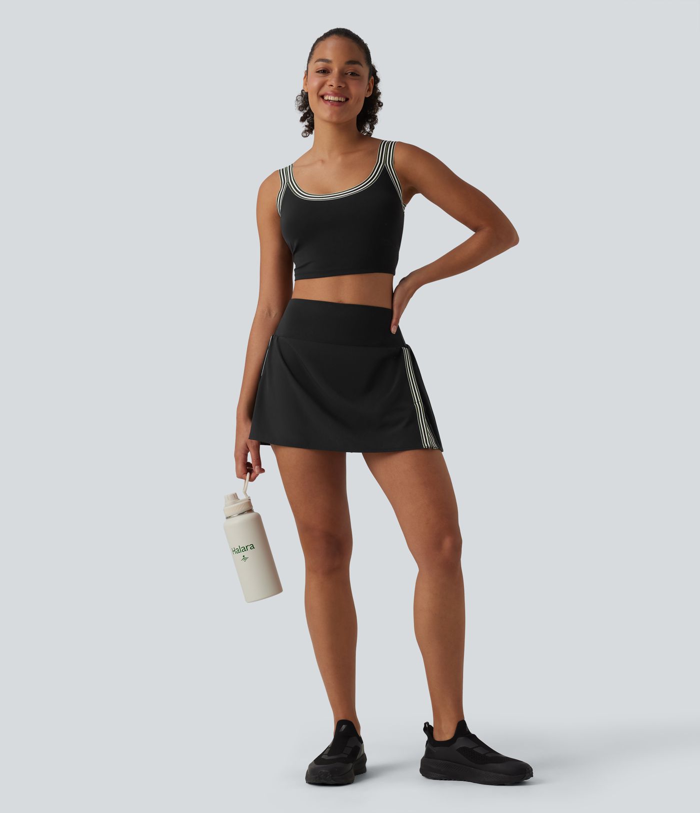 Breezeful™ High Waisted Pleated Side Stripes 2-in-1 Quick Dry Mini Pickleball Skirt with Pockets