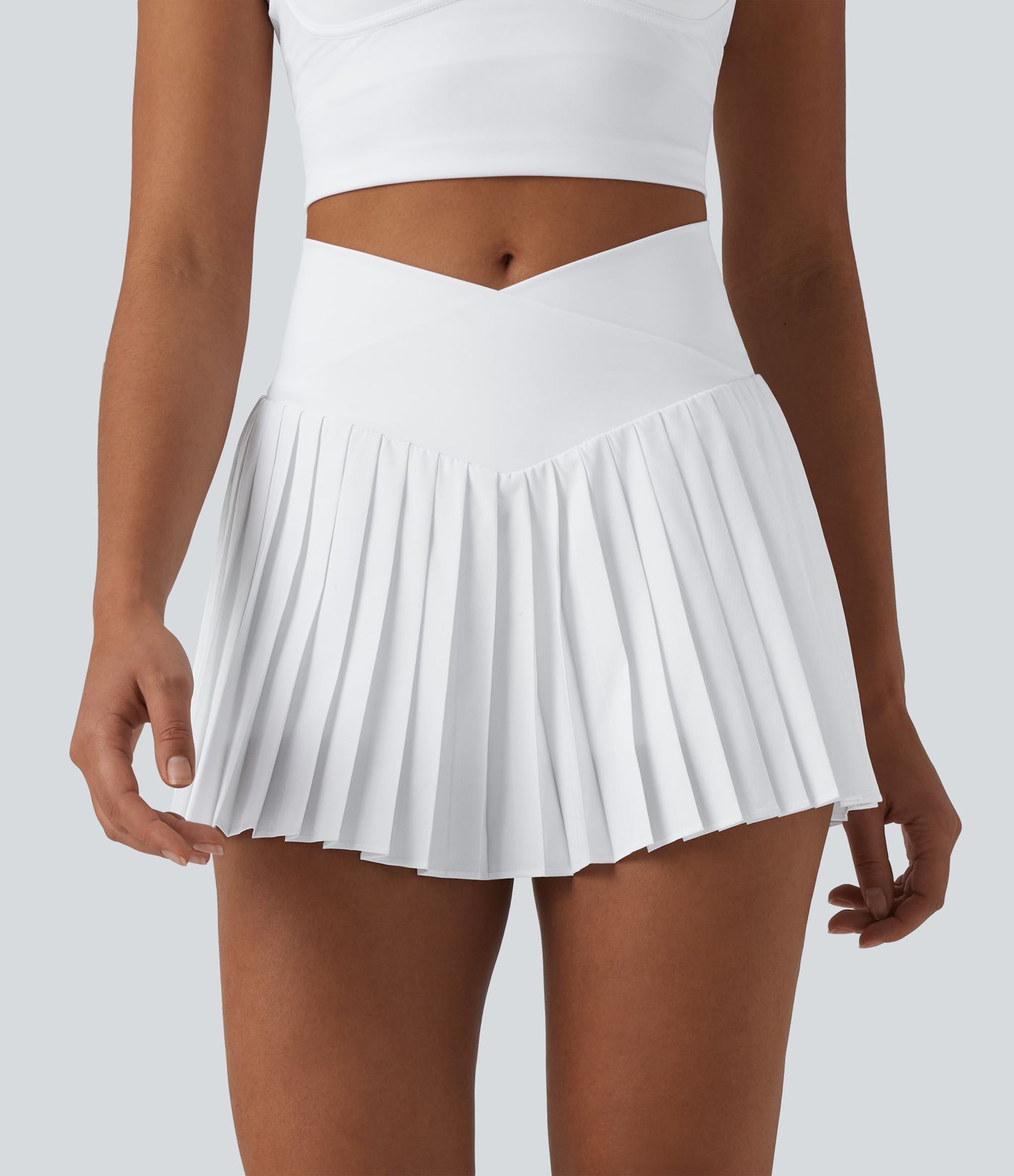 Breezeful™ Crossover High Waisted Pleated Mini 2-in-1 Quick Dry Tennis Skirt with Pockets Breezeful™ Crossover High Waisted Pleated Mini 2-in-1 Quick Dry Tennis Skirt with Pockets