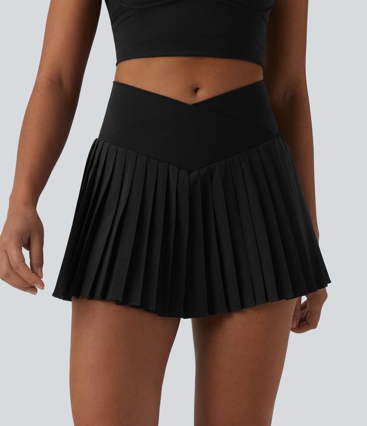 Breezeful™ Crossover High Waisted Pleated Mini 2-in-1 Quick Dry Tennis Skirt with Pockets