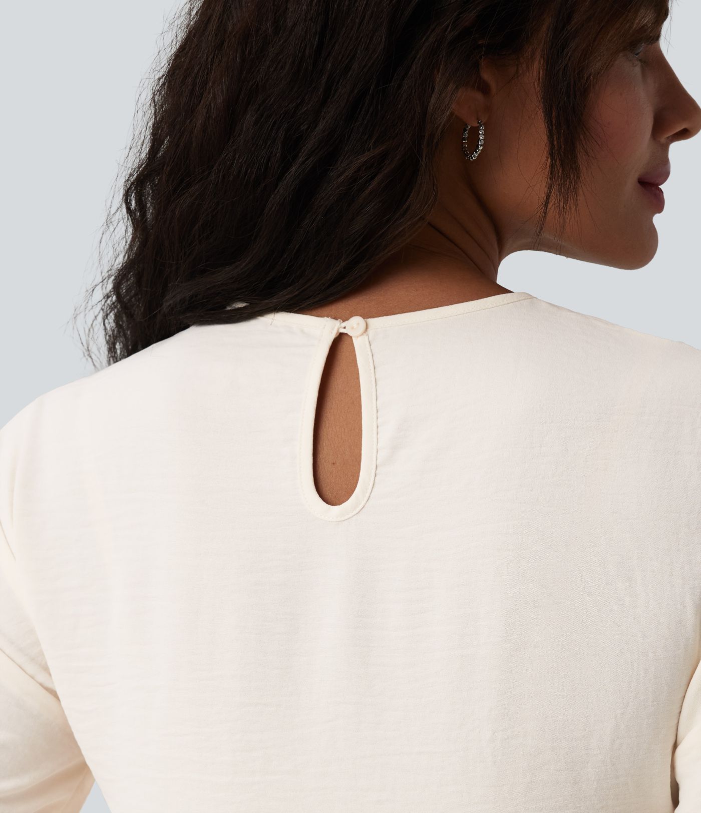 Round Neck Short Sleeve Ruffle Hem Casual Linen-Feel T-Shirt